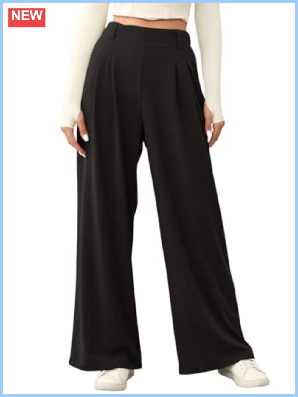 Waffle Knit Wide Leg Palazzo Pants with Pockets High Waist Business Casual